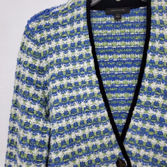 Ann Taylor Women's Tweedy Sweater Jacket in Deep Azure Size Medium - Picture 9 of 16